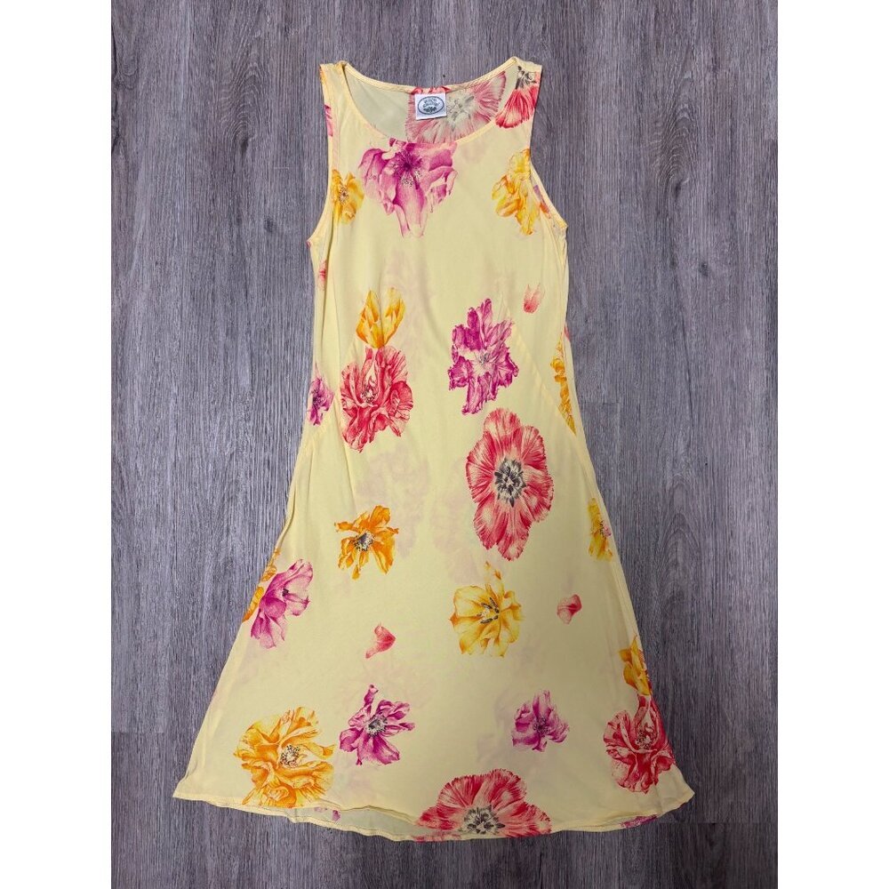 Vintage Laura Ashley Women's Size Medium Yellow Floral Dress Sundress 90s Y2K